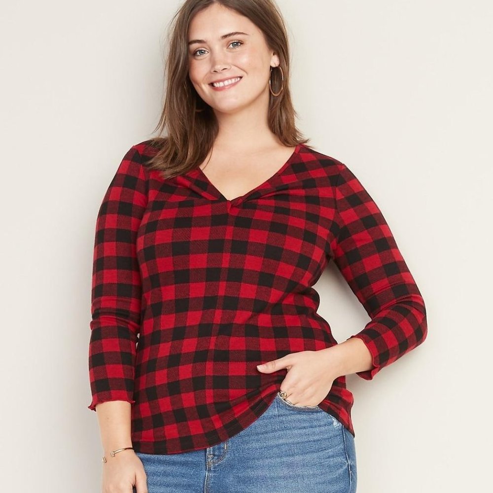 Old Navy Red Twist-neck Buffalo Plaid vneck shirt